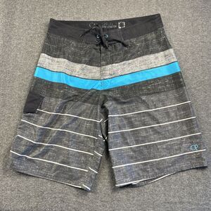 OP Flex 4 Way Stretch Mens 34 Swim Trunks Board Shorts‎ BLK Blue Gray Cargo